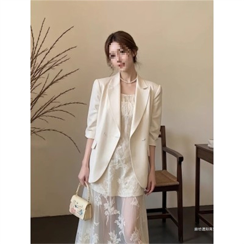 法式高级名媛小香风西装外套吊带白色连衣裙套装女春季成熟两件套|undefined
