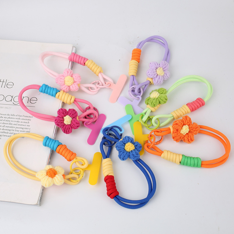 Phone Lanyard with Knitted Yarn Flower, Wrist Strap, Ins-Style Cartoon Cute Baby Pendant, Thumb Strap for Women Phone Lanyard with Knitted Yarn Flower, Wrist Strap, Ins-Style Cartoon Cute Baby Pendant, Thumb Strap for Women