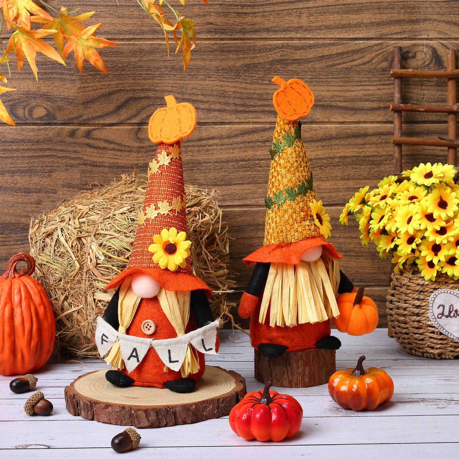 Nuevo festival de cosecha de felpa de Acción de Gracias transfronterizo decoración muñeca sin rostro calabaza hoja de arce Rudolph decoración lote