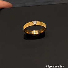 中古黑金做旧拉丝三角锆石戒指小众复古高级感港风食指戒