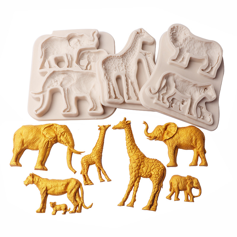 Molde para hornear pradera jirafa León elefante fondant molde de silicona chocolate pastel decoración en stock