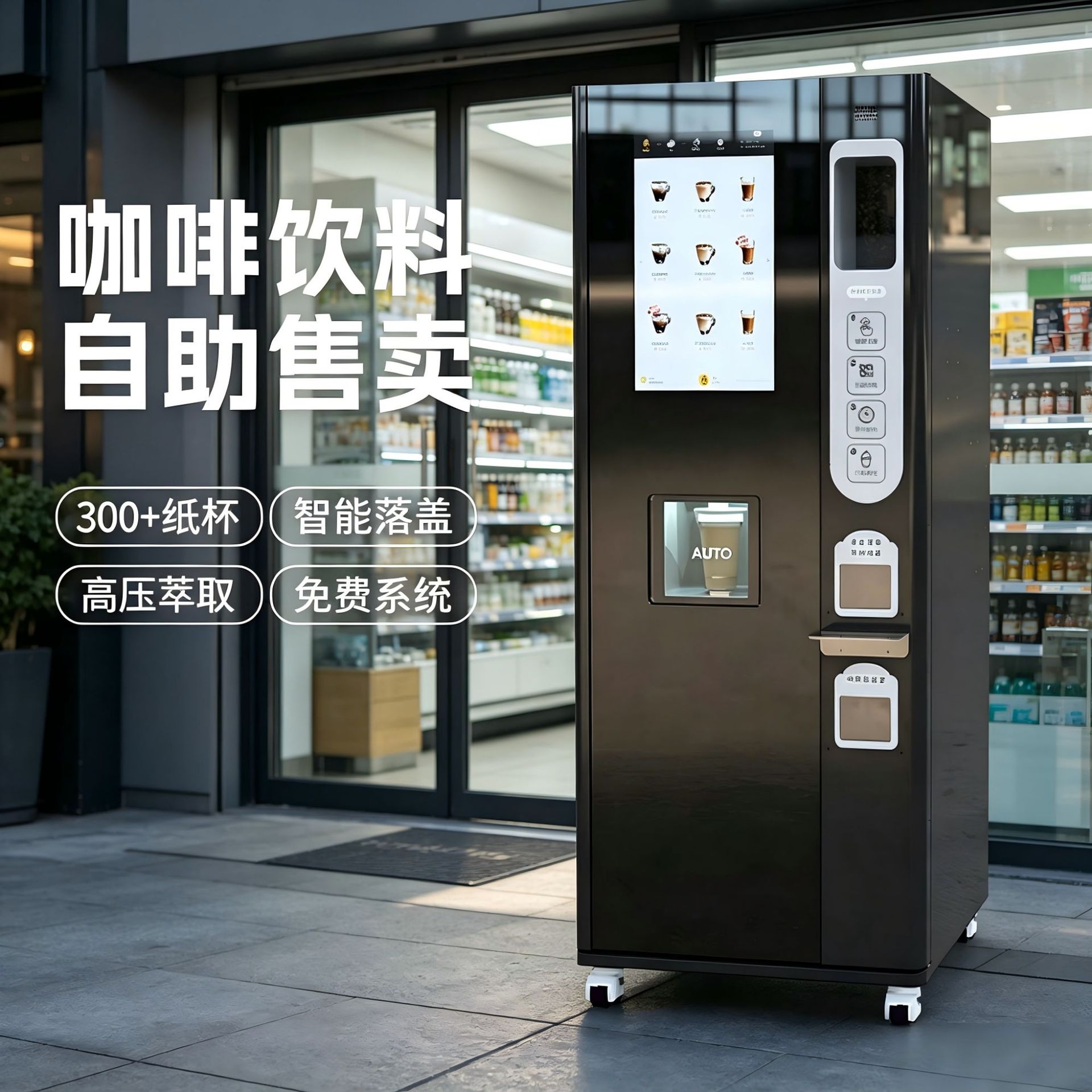 Máquina de café vertical automática, máquina de café vendedora, venta directa de 50 tipos de fórmula de bebidas
