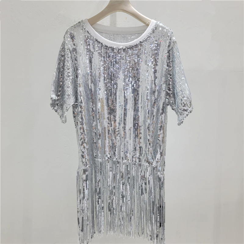 Sequinilla negra camiseta de cuello redondo de manga corta para mujeres verano 2026 nuevo estilo extranjero sexy versátil chaqueta de estilo callejero frita de moda image 2