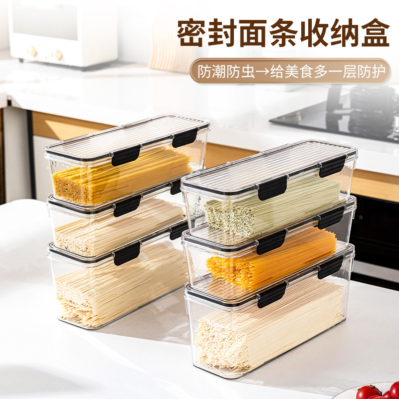 Caja de almacenamiento multifuncional de fideos de grado alimenticio, caja de sellado de granos domésticos de cocina, caja de almacenamiento de plástico transparente de gran capacidad