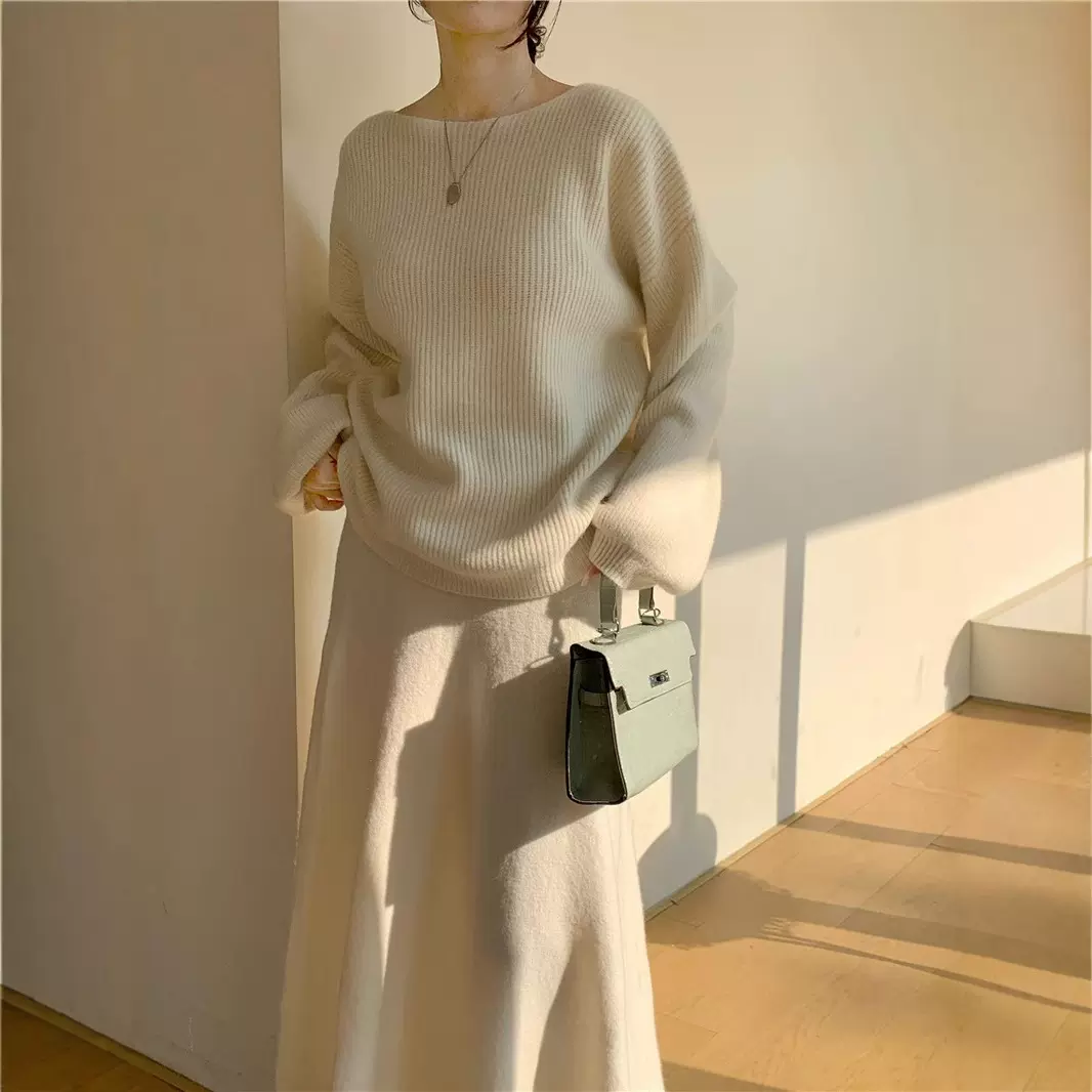 韩系温柔风针织套装裙女秋冬新款气质优雅圆领上衣+半身裙两件套