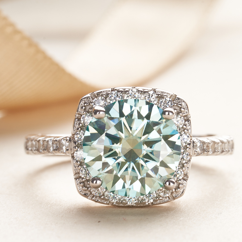 Anillo redondo de plata esterlina de 3 quilates de 9 mm certificados de comercio electrónico transfronterizo de ventas calientes anillo de compromiso europeo y americano