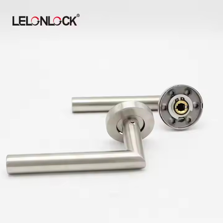 Mayorista 304 acero inoxidable manija de puerta de ángulo recto manija hueca tubular en forma de L manija de puerta de bloqueo dividida manija de puerta de puerta de fuego