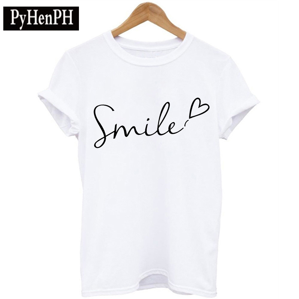 Smile Love Tshirt 时尚简约Smile字母爱心印花T恤男女短袖情侣装