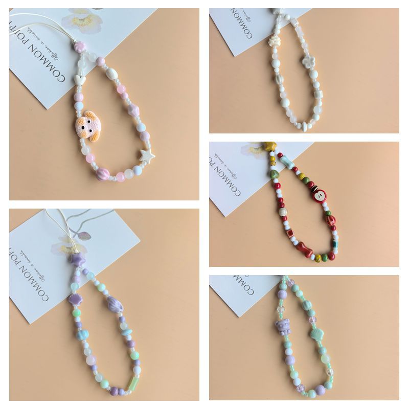 New ceramic cartoon character beaded phone chain, phone case lanyard, cute and anti-lost phone chain accessory for women
