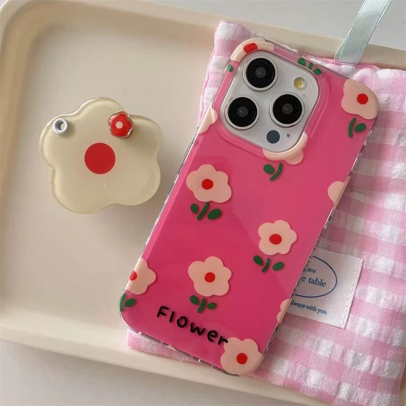 Estilo coreano ins flores rosas para 16ProMax soporte de espejo iphone14/15 funda para teléfono móvil Apple 13 mujer