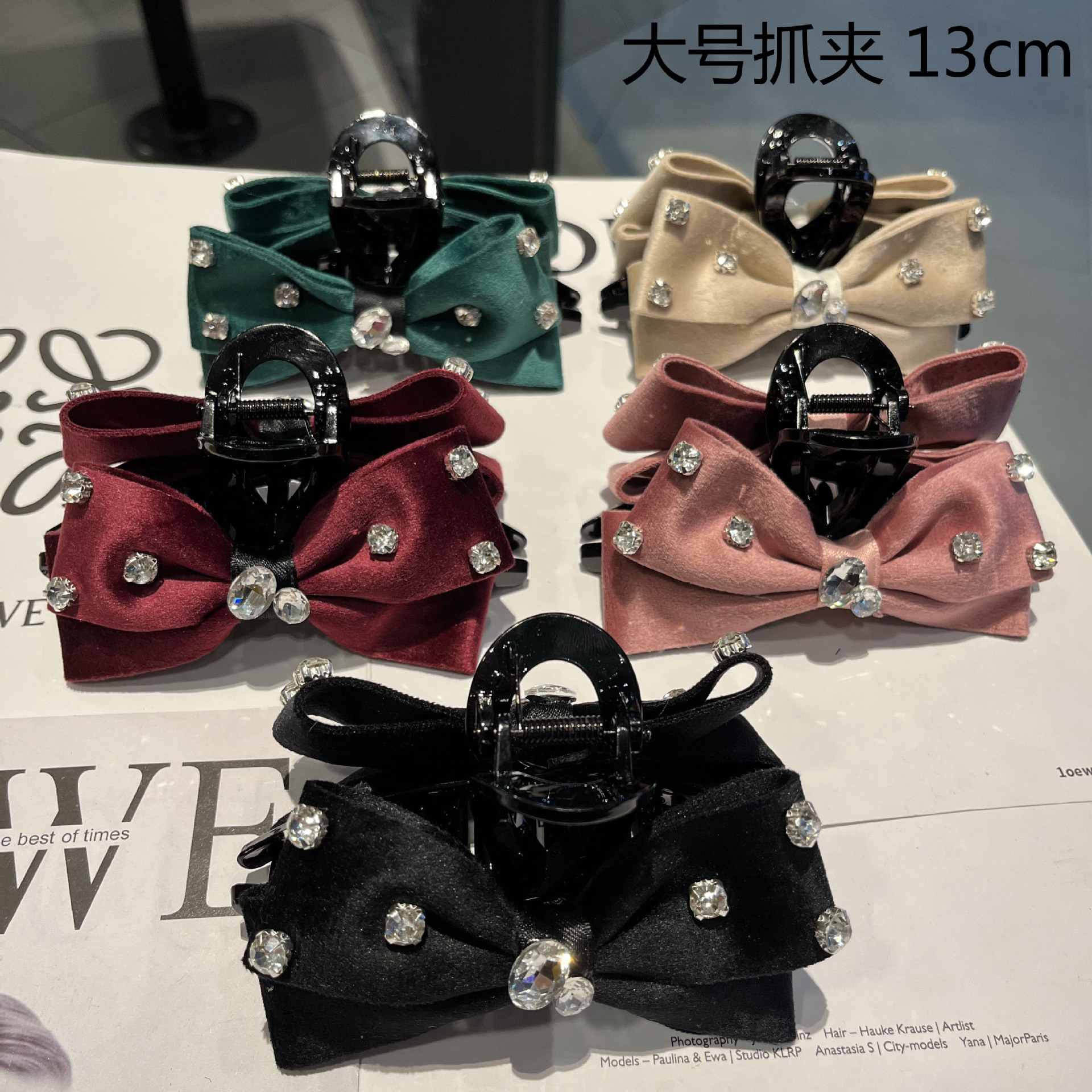 在逃公主緞面蝴蝶結抓夾冬季發抓後腦勺發卡髮夾跨境大號抓夾13cm