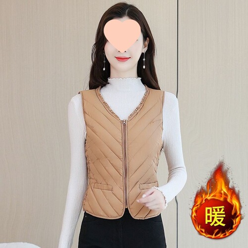 Women's Fleece Lined Thick Zipper Winter Cardigan Warm Inner Wear Commuting Chinese Cotton Vest Sleeveless Fashion Cotton Backless Shirt