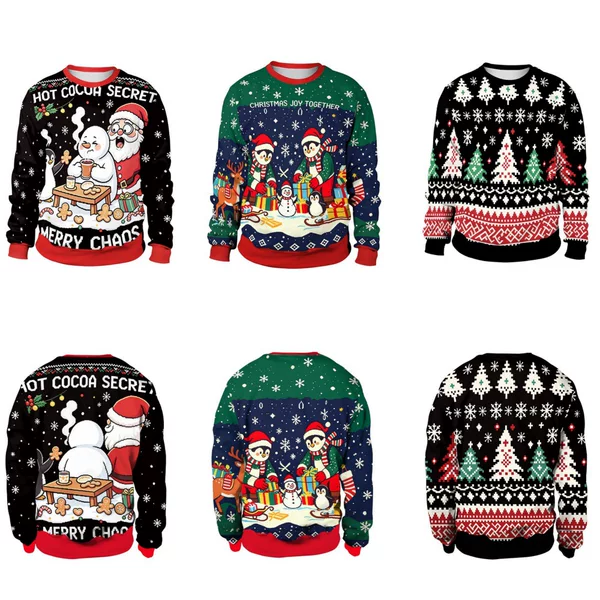2026 new cross-border Santa Claus, snowman, and gingerbread man 3D digital print sweatshirt, round neck, loose fit, long-sleeved sweatshirt