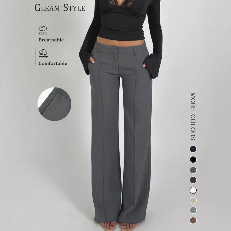 Cross-Border Spring and Summer High-Elastic Low-Waist Women's Straight-Leg Suit Pants, Casual Slim-Fit Elegant Workwear Long Pants for Women Cross-Border Spring and Summer High-Elastic Low-Waist Women's Straight-Leg Suit Pants, Casual Slim-Fit Elegant Workwear Long Pants for Women