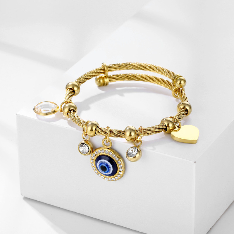 Europe and the United States cross-border hot-selling stainless steel Crystal evil eye tag thread bracelet bracelet personality charm jewelry