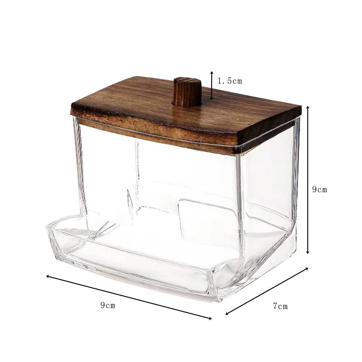 Caja de almacenamiento acrílica con tapa de bambú, organizador transparente para bastoncillos y cosméticos