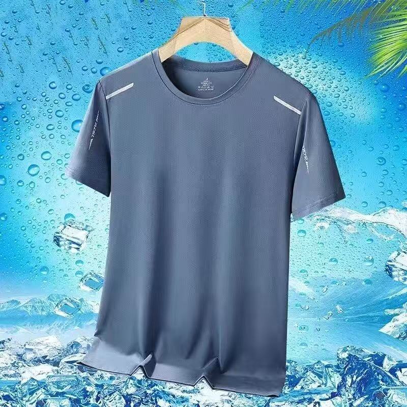 クールアイスシルク Tシャツメンズ半袖貿易新作夏薄手速乾通気性半袖メンズルーズトップ|undefined