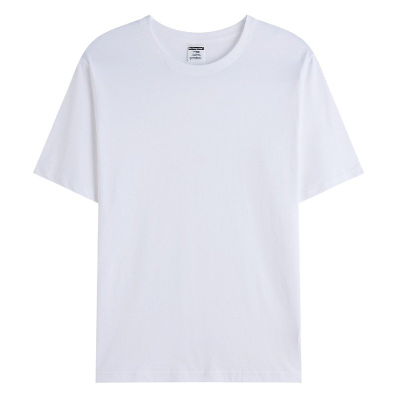 AG190g Camiseta de algodón de los hombres de algodón peinado apretado color sólido cuello redondo manga corta Camiseta al por mayor bordado impreso etiqueta cambiante