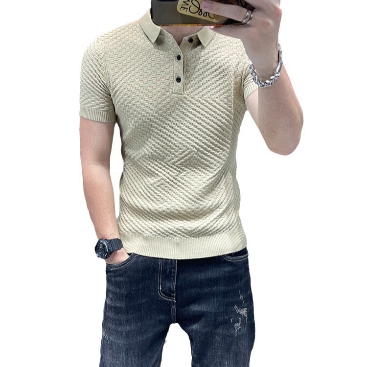 Lapel Knitted Solid Men's Spring and Summer All-match Men's Polo Collar Short-sleeved Knitted Elastic Slim-fit Youth Sweater Short-sleeved