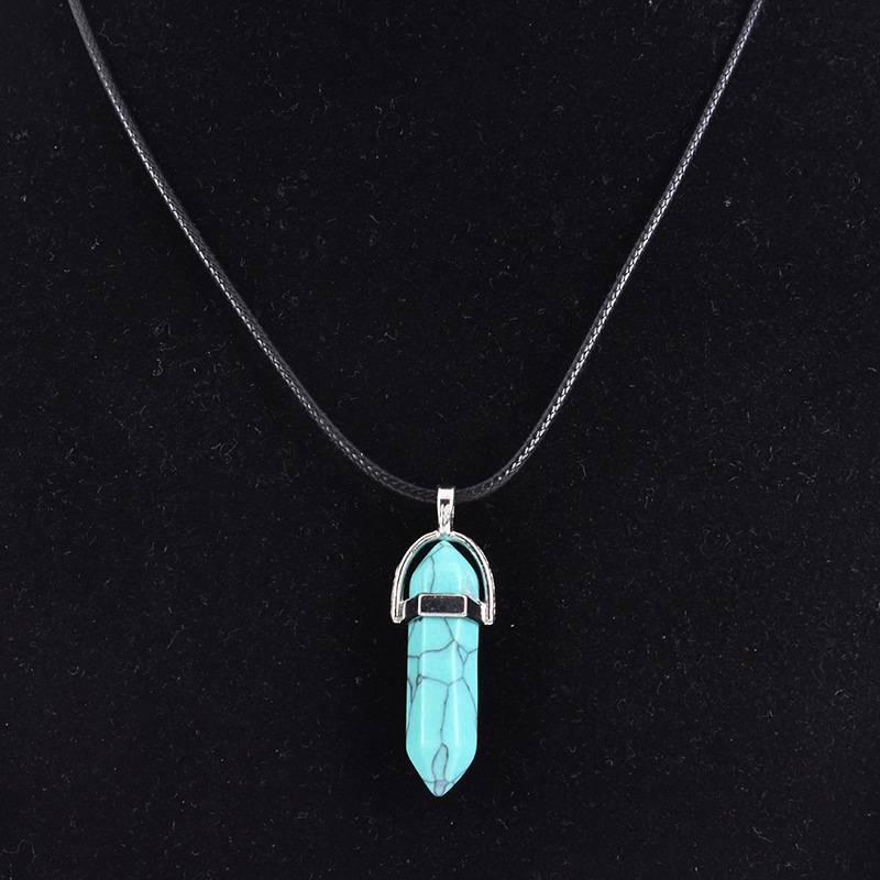 Cristal natural ágata columna hexagonal colgante diamante bala collar al por mayor cuarzo punto colgante