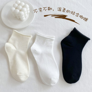 Women's Mid-Calf Socks for Autumn, Trendy College Style, Korean Version, Pure Cotton, Fashionable, Versatile, Solid Color, Rolled Edge, Wholesale from Zhuji