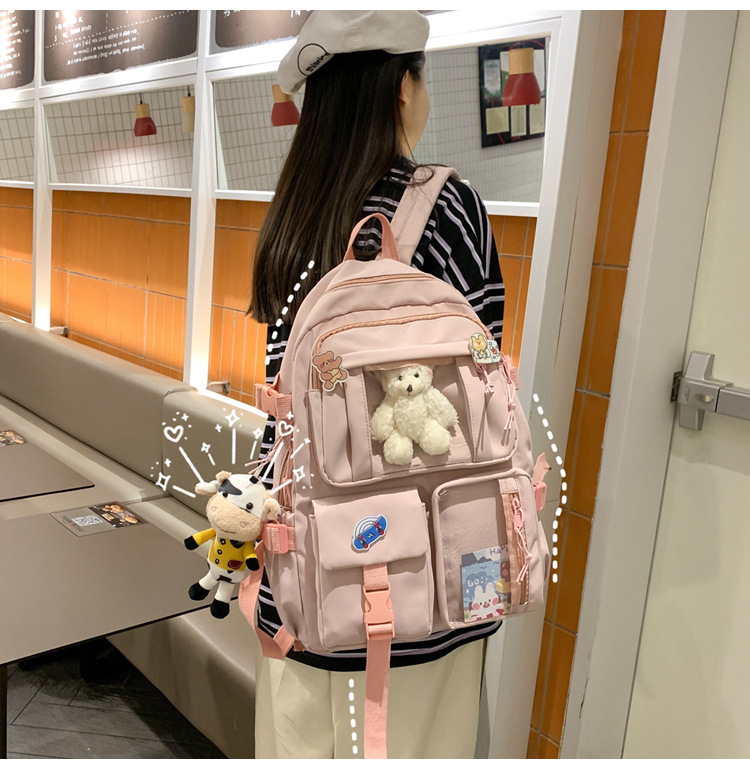 637g Weight Polyester Lining Material Zipper Closure Type School Occasion Nylon Material Solid Color Pattern Women'S Gender Square Shape White, Pink, Green, Blue, Black Color Large Size Wholesale Large Capacity Bear Backpack Nihaojewelry 13