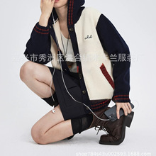 2025含羊毛高克重学院风毛衣针织开衫女羊毛棒针肌理棒球服外套
