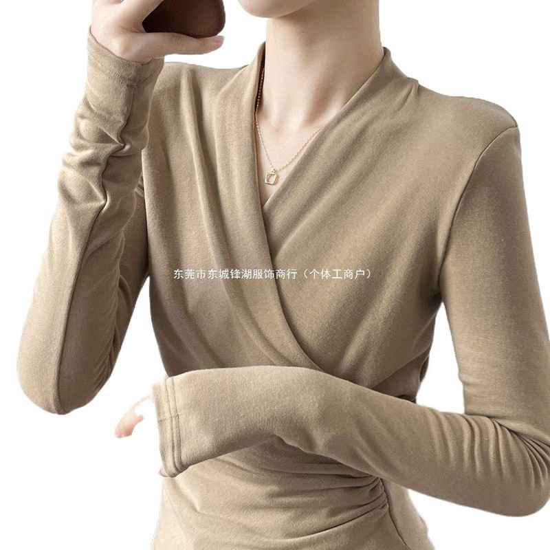 长袖恤女2025春季新款设计感领交叉外穿上衣百搭修身显瘦打底衫|undefined