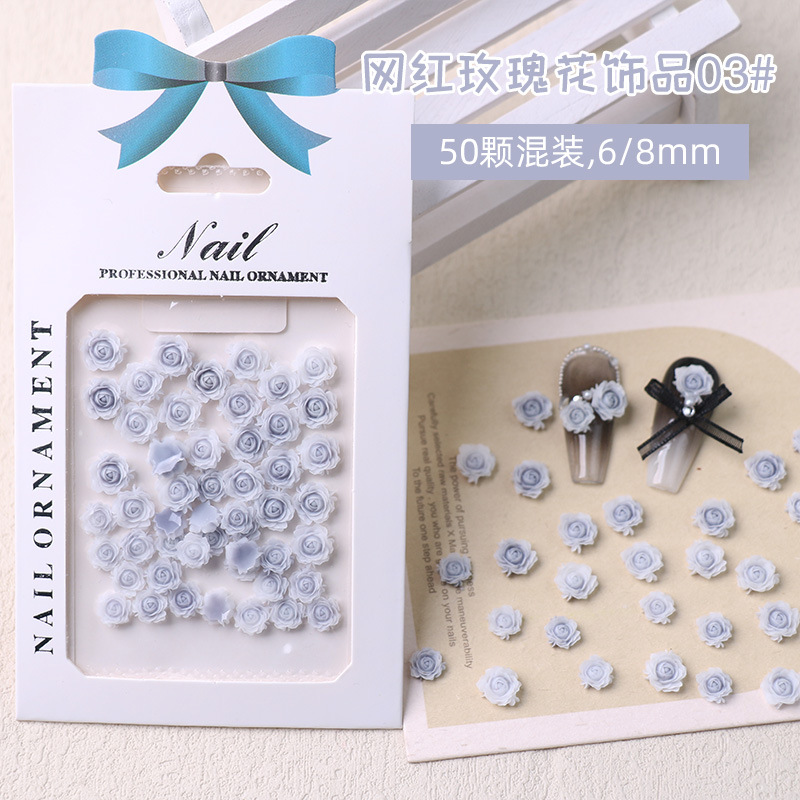 03 # 회색 장미 장식품-[50 조각 혼합 크기]]