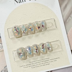 春夏新款極光魅影帶鑽爆閃優雅顯白高級純手工光療穿戴甲批發