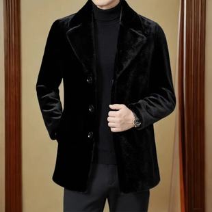 Mink velvet coat men's long winter thick suit collar windbreaker men's jacket casual warm coat men's wholesale