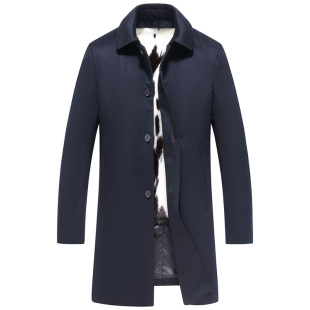 Haining Leather coat men's nylon overcoat cream mink fur wool trench coat Business Men's P5200