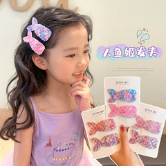 韓国の女の子用のかわいいヘアピン、人魚の尾、スパンコール付きのキラキラした布製BBクリップ、子供用、赤ちゃん用、プリンセスクリップ、前髪クリップ