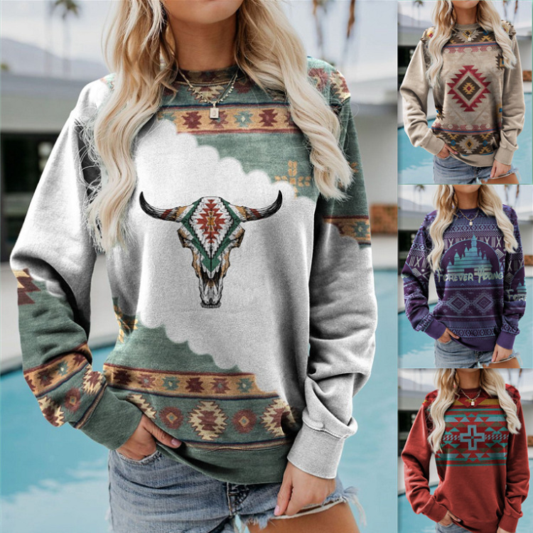 Cross-border supply autumn and winter New Amazon wish European and American long sleeve round neck Western style sweater 6911 Cross-border supply autumn and winter New Amazon wish European and American long sleeve round neck Western style sweater 6911