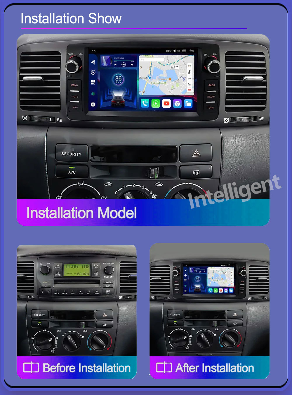 Suitable for Toyota Corolla/Byd F3 Car Android Gps Navigator and Car Central Control Bluetooth All-In-One Device