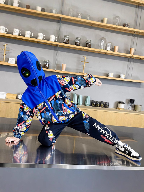 男童奥特曼连帽眼镜冲锋衣套装春秋新款儿童运动防风保暖轻便耐造|undefined