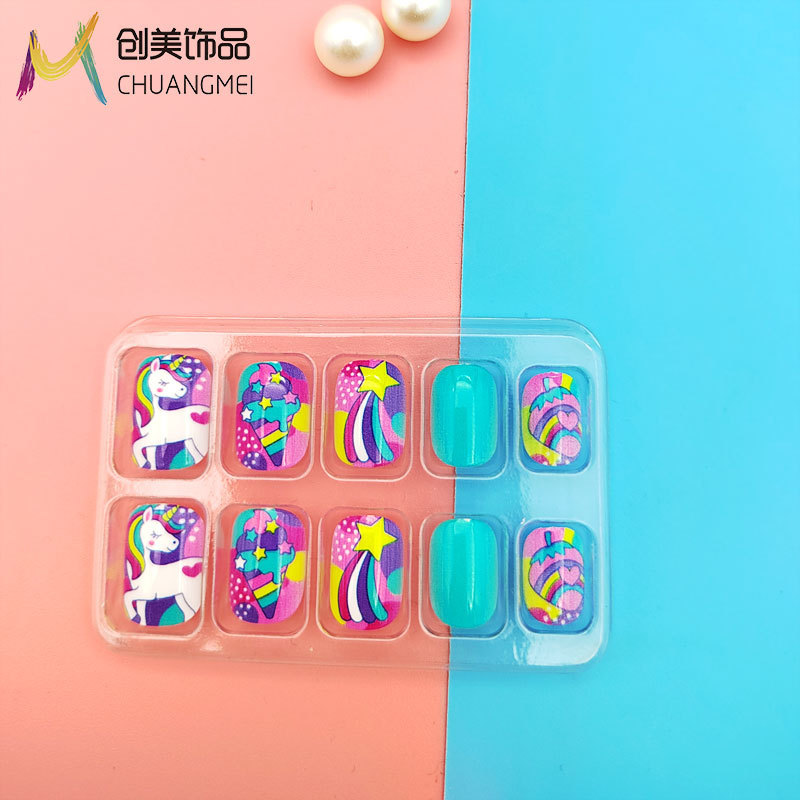 Children's Nail Art Wearable Fake Nails Finished Product Unicorn Printed Nail Pieces Two-Minute Press-On Nails Children's Nail Art Wearable Fake Nails Finished Product Unicorn Printed Nail Pieces Two-Minute Press-On Nails