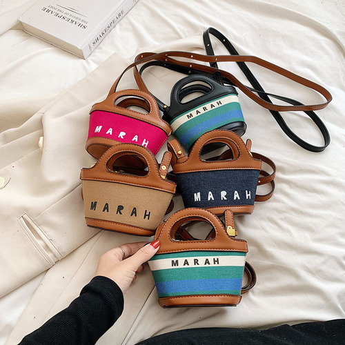 Ins Internet celebrity catwalk style Korean version with contrasting colors children's mini portable vegetable basket crossbody bag women's bag