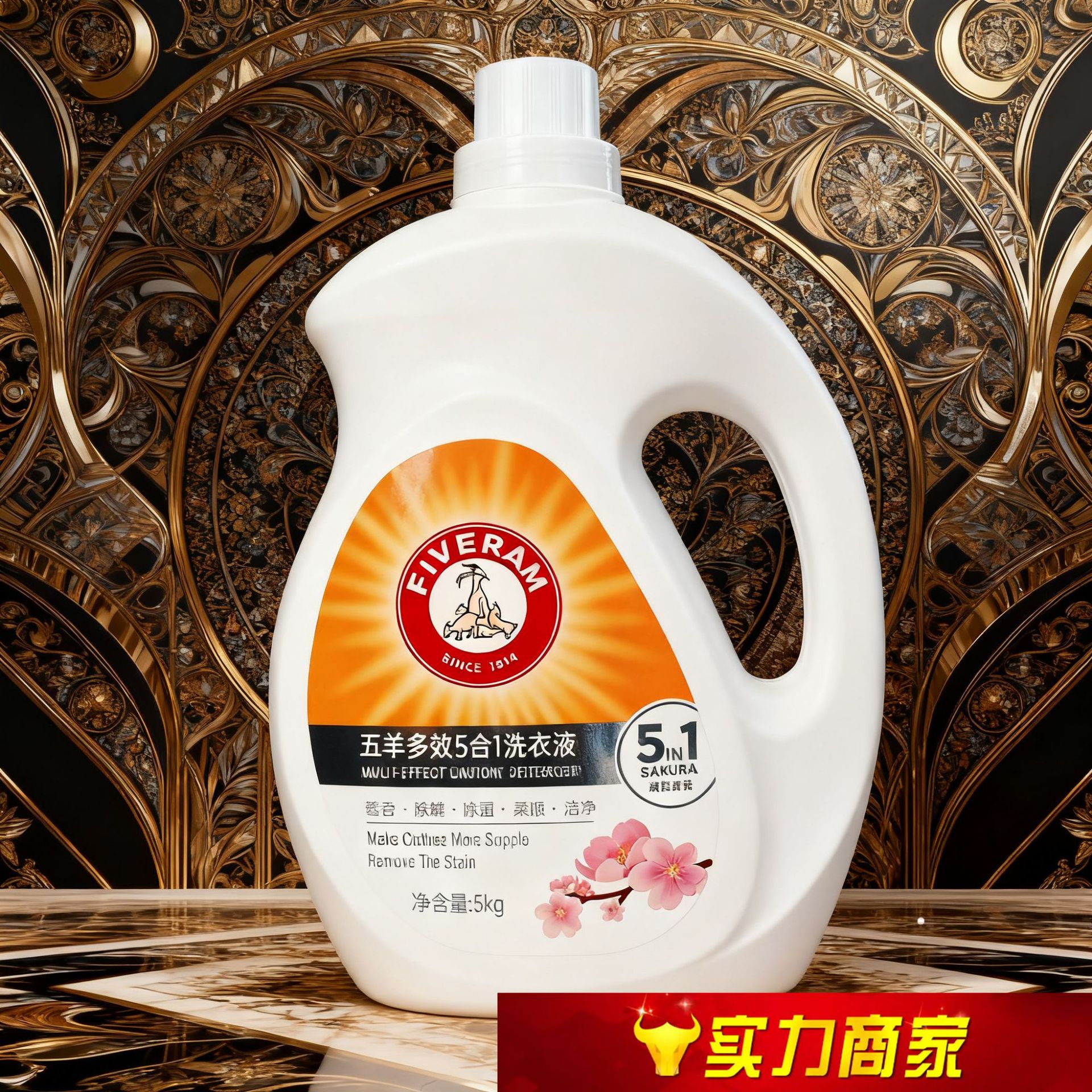 Large Bottle of Laundry Detergent 5kg with Cherry Blossom Fragrance, Long-Lasting Cleaning and Fragrance, Easy Stain Removal for Machine Wash, Direct from the Manufacturer, Antibacterial and Mite Removal