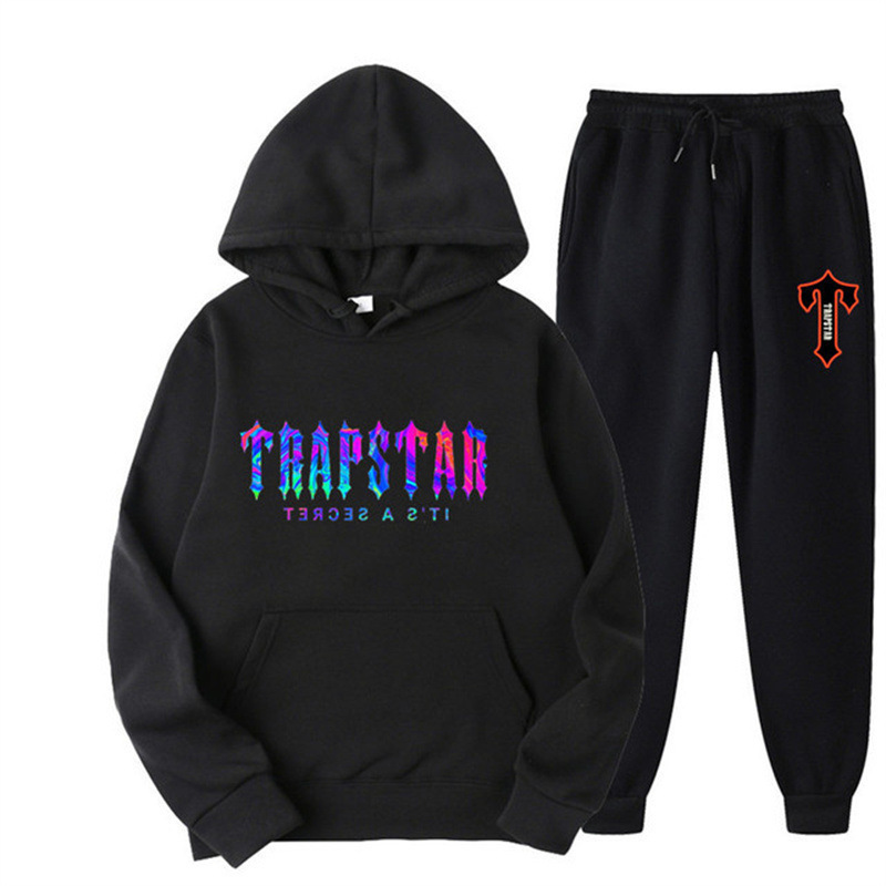 2023 New Letter Print Men's and Women's Multicolor Warm Two-piece Loose Hoodie + Pants Jogging Suit
