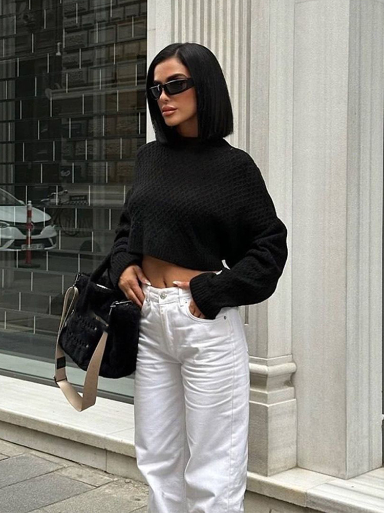 Diseño de moda de color sólido con lazos de espalda descubierta suéter de pluma corto de otoño y invierno 2025 nuevo estilo transfronterizo Europa y América image 3