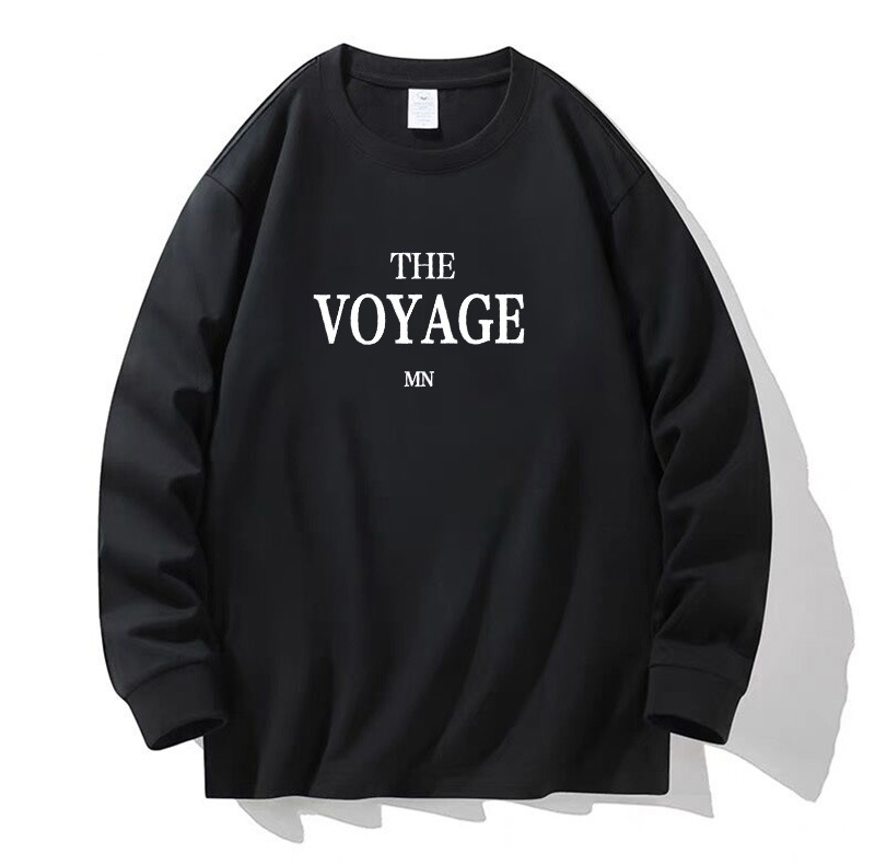 100% algodón pesado de alta calidad 230g de otoño camiseta de manga larga de cuello redondo negro camiseta de base suelta camiseta de mujer