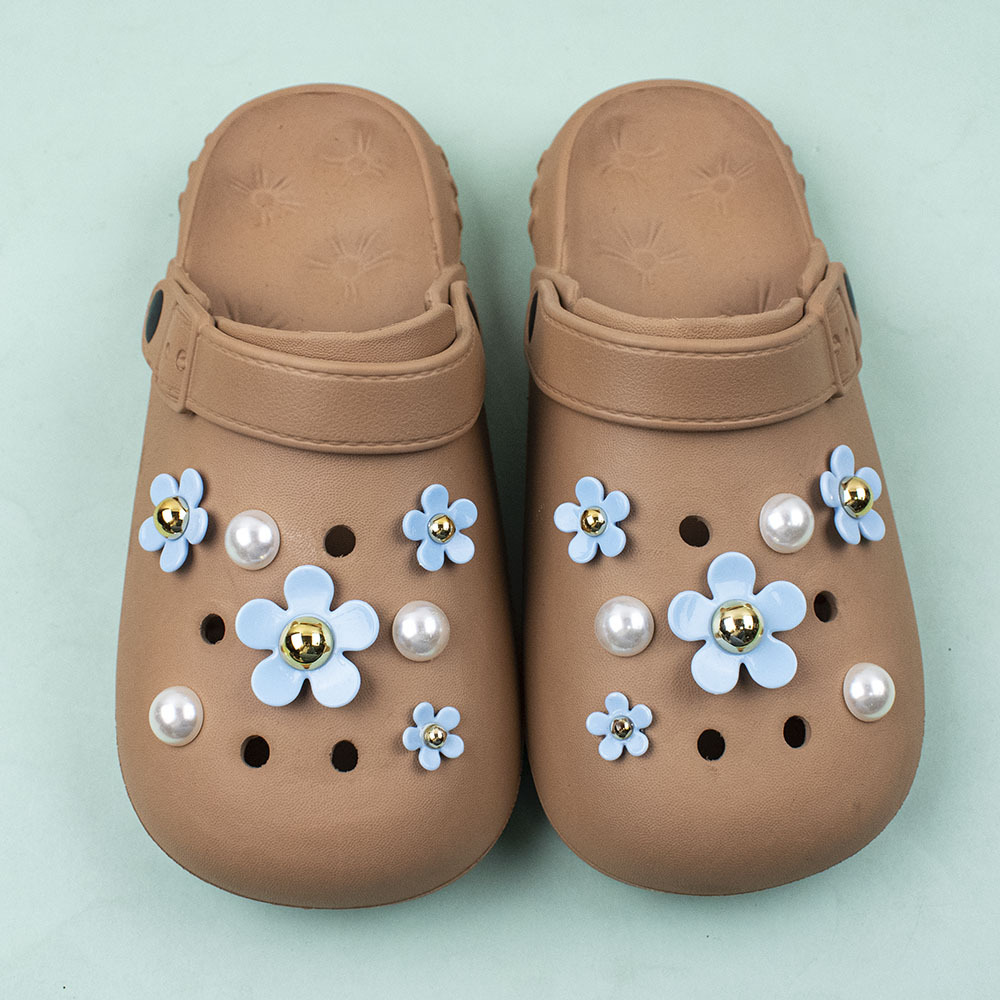 Transfronterizo nuevos zapatos agujero accesorios DIY resina girasol cinco pétalos perla Decoración Accesorios hebilla extraíble