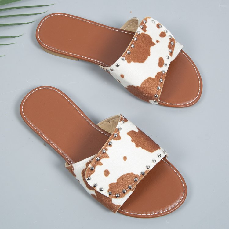 Women's Casual Cow Pattern Leopard Round Toe Slides Slippers display picture 28