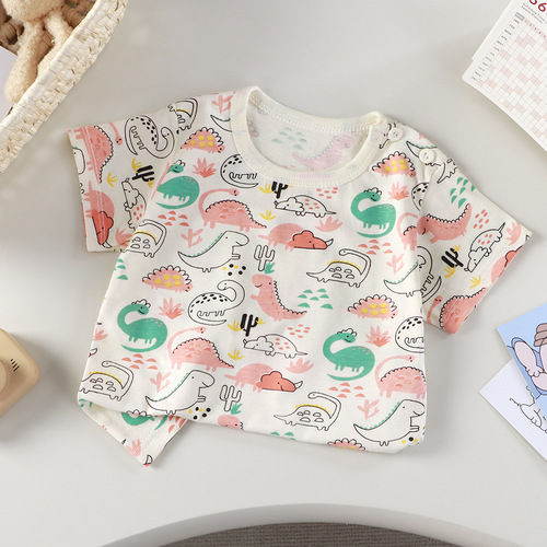 New Pure Cotton Girls' Short Sleeve Summer Infant A-Grade Half Sleeve Baby Kids Sweat Absorbent Children's Clothing Manufacturer Wholesale