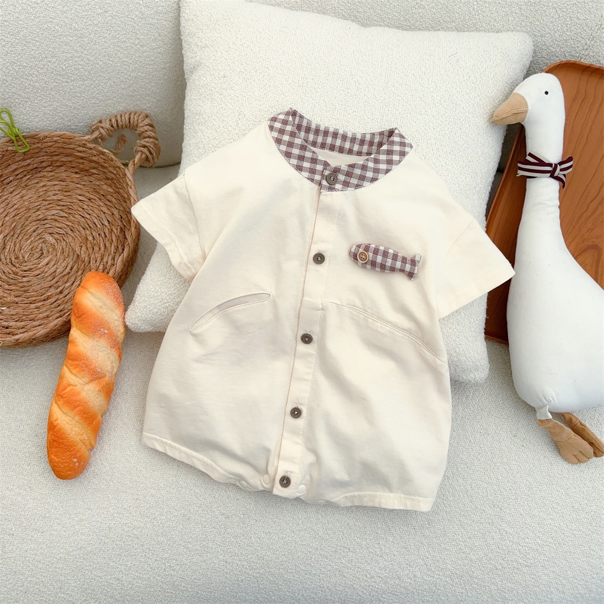 Ropa de verano para bebés 2025 nuevo estilo 80cm1-3 años de un solo pecho un tipo de pedo ropa de una pieza delgada para recién nacidos