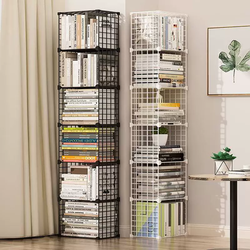 简易书架夹缝置物架落地铁艺墙角窄小书柜角落转角多层桌旁收纳架