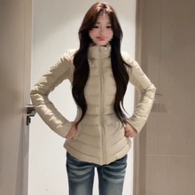 韩系卡其色立领收腰短款棉服外套女款秋冬季小个子加厚保暖羽绒棉