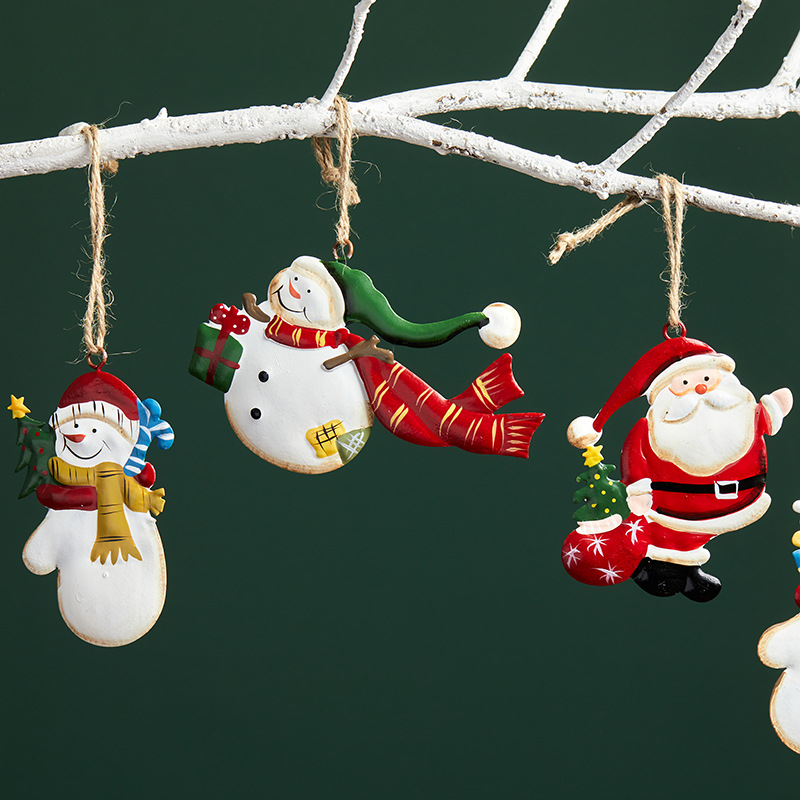 Madera Santa muñeco de nieve alce colgante de hierro forjado color decoración pintada a mano decoración de árbol de Navidad retro americano