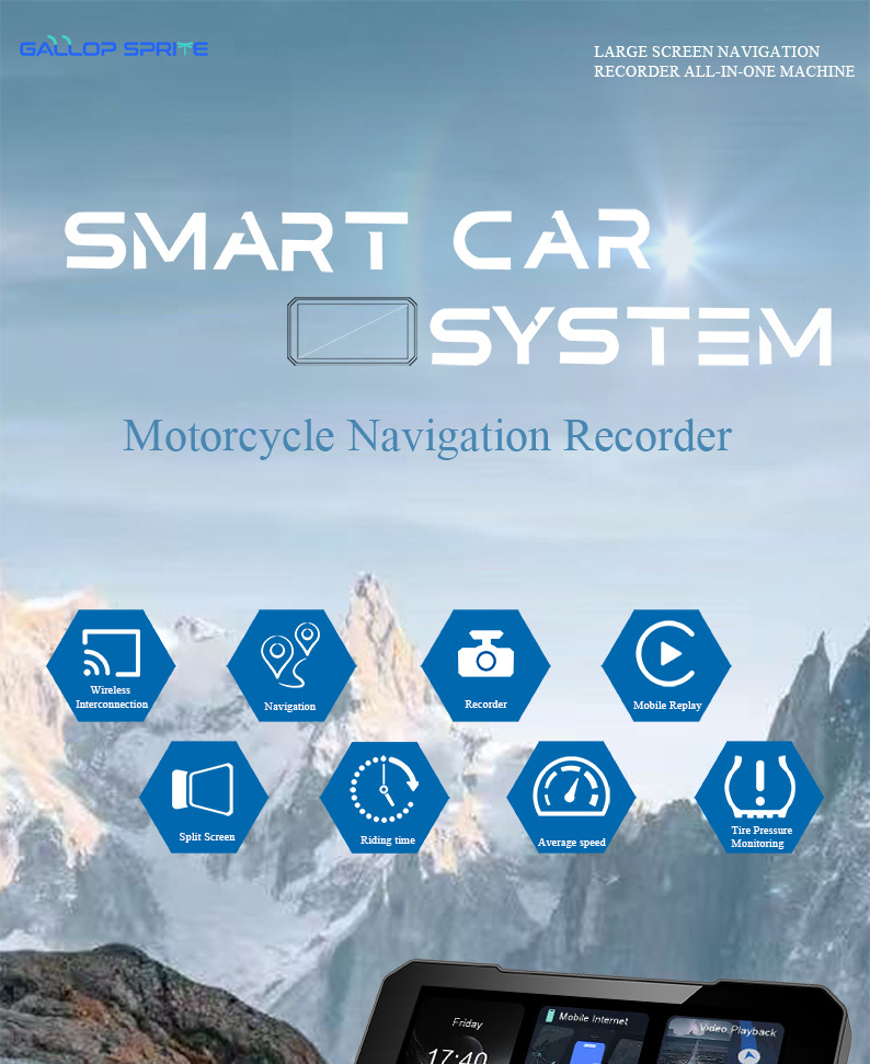 Motorcycle Smart Navigation System CarPlay/Android Auto Wireless Screen Mirroring Dash Cam Waterproof